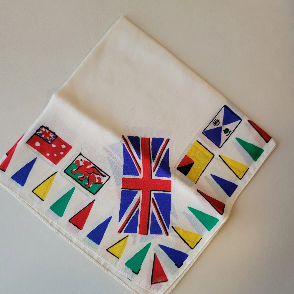 Vintage UK ~ Great Britain ~ Union Jack Hankie ~ Bandana ~ Bag Tie ~ Silk?